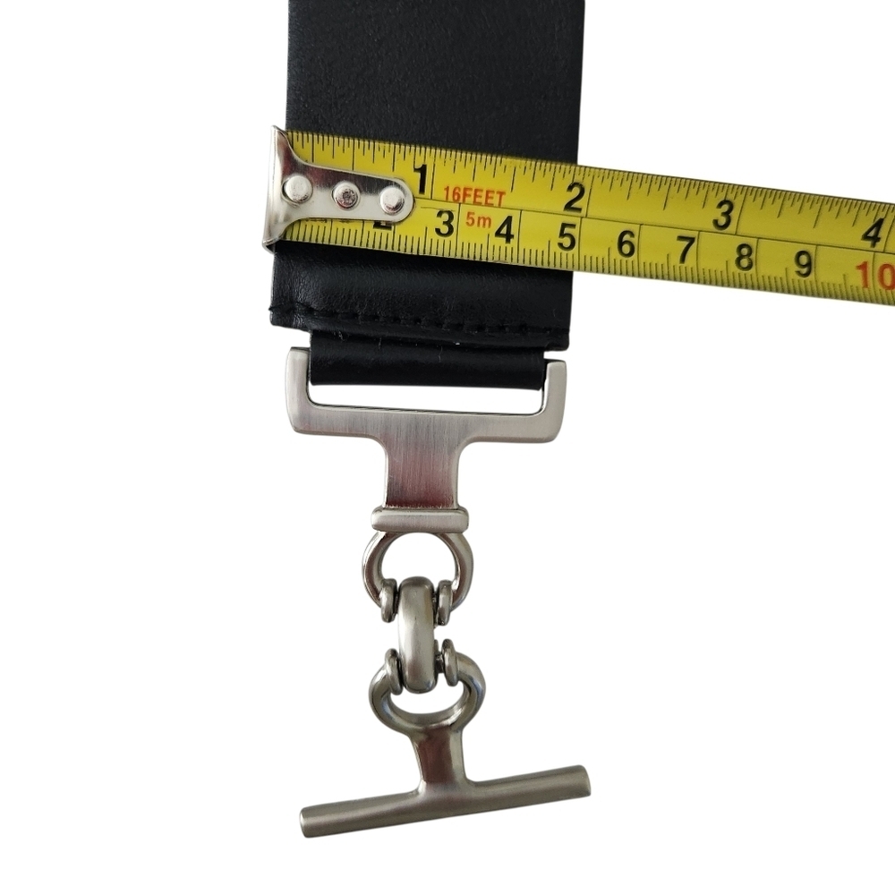 LANDES – Black Genuine Leather Toggle Clasp Waist Belt s - Picture 7 of 8